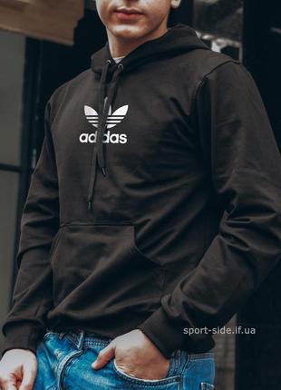 Чоловіча толстовка adidas (адідас) чорна (велика емблема) кенгуру худі