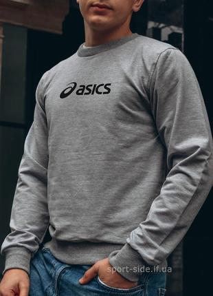 Чоловічий світшот asics (асикс) світло-сірий (велика емблема) толстовка лонгслів (чоловий світшот)