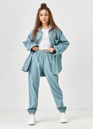 Костюм стильный вельветовый  для девочки подростка 10-11 лет. рубашка и джогеры. 140, 1463 фото
