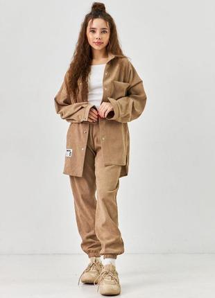 Костюм стильный вельветовый  для девочки подростка 10-11 лет. рубашка и джогеры. 140, 1464 фото