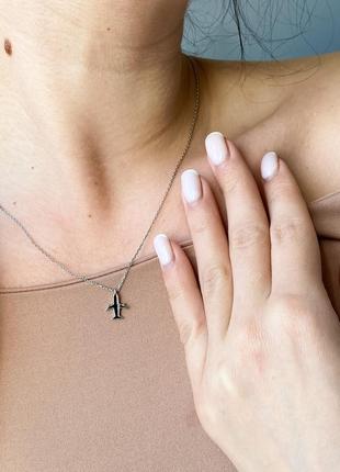 Кольє срібне літак з емаллю, проба 925