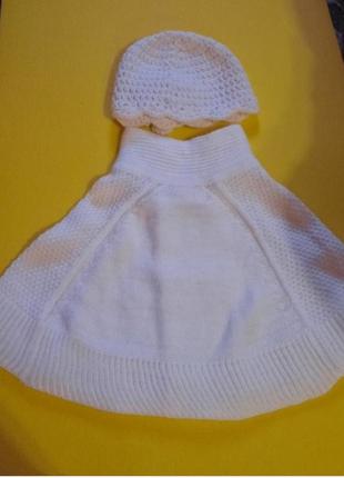 Пончо дитяче і шапочка, накидка для новонароджених, для немовлят кофтинка для фотосесії, набір для дівчинки3 фото
