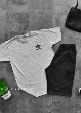 Літній комплект шорти і футболка adidas (адідас) (сіра футболка , темно сірі шорти з чорним лого)