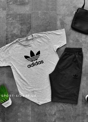 Літній комплект шорти і футболка adidas (адідас) (сіра футболка , темно сірі шорти з чорним лого)