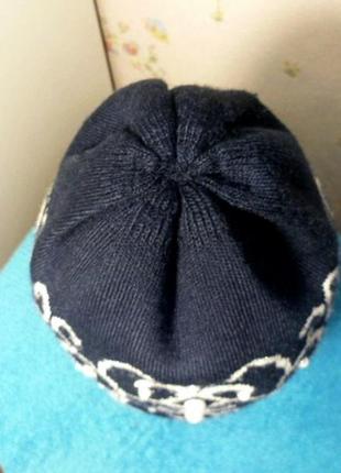 Теплая зимняя шапка anika женская двухслойная на флисе черно-белая вязаная3 фото