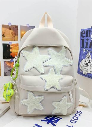 Рюкзак со звездами для девочек школьный молодежный подростковый бежевый1 фото