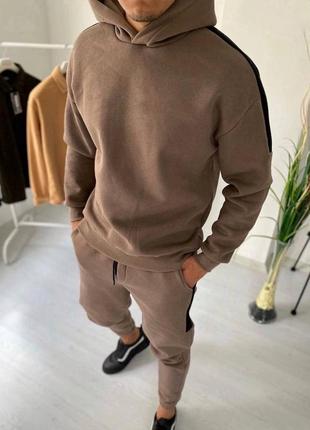 Спортивний костюм теплий на флісі толстовка худі кенгуру оверсайз капюшон довга штани на манжеті брюки кофта джогери широкі завужені прямі4 фото