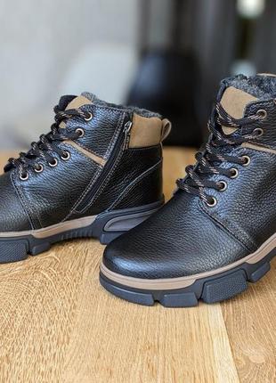 Фирменные мужские зимние ботинки натуральная кожа + молния braxton