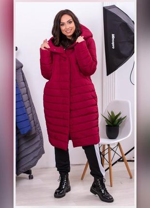 42-52р жіноче зимове пальто плащівка стьобане з капішоном подовжена куртка довга на блискавці вільне