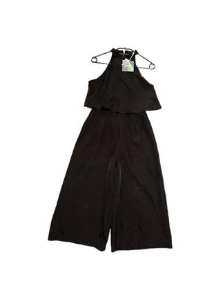 Комбинезон майка с широкими штанами палаццо в черном цвете, большие размеры в ругательчик