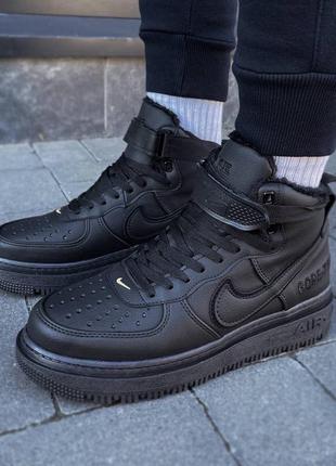 Мужские зимние кроссовки nike air support gore tex черные кожаные с мехом