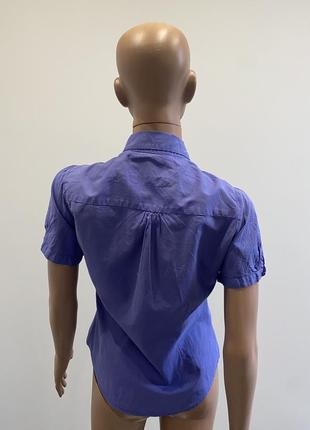Синяя хлопковая рубашка с укороченным рукавом3 фото