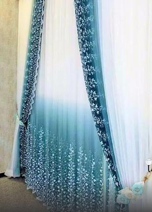 Тюль сітка "омбре". колір білий з сіро-блакитним