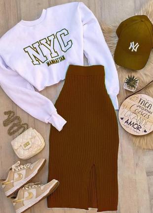 Женский костюм: свитшот + юбка рубчик и турецкая двухнить