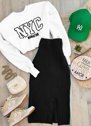 Женский костюм: свитшот + юбка рубчик и турецкая двухнить