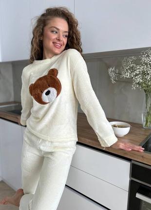 Махрова піжамка/ одяг для дому з ведмедиком, кофтинка + штанці2 фото
