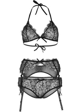 Эротический комплект женского белья leg avenue bra top, panty&garterbelt, s (black)4 фото