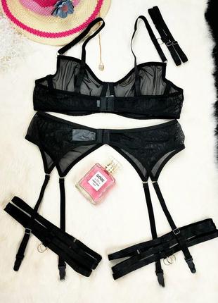 Сексуальный комплект нижнего белья, эротическое нижнее белье. красивое женское белье из сетки, р. m (черное)4 фото