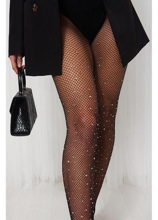 Женские колготки сетка коричневая сияющие 8014 блестящие капронки с камушками соблазнитель...