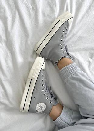 Демисезонные конверсы на флисе converse. цвет серый с белым.7 фото