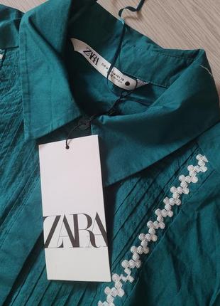 Вышиванка платье зеленое котон белая вышивка под пояс zara s 6895/0518 фото