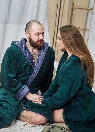 (2шт) махровый для пары  халат длинный с капюшоном