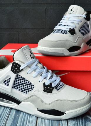 Nike air jordan retro 4 кросівки чоловічі шкіряні зимові термо на флісі осінні найк джордан високі ботінки сапоги білі з сірим теплі відмінна якість