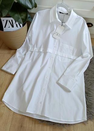 Платье рубашка белое jоверсайз от zara, размер xs, s, м
