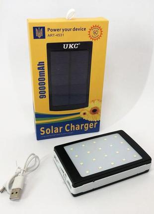 Умб power bank solar 90000 mah мобільне зарядне з сонячною панеллю та лампою, power bank charger батарея1 фото