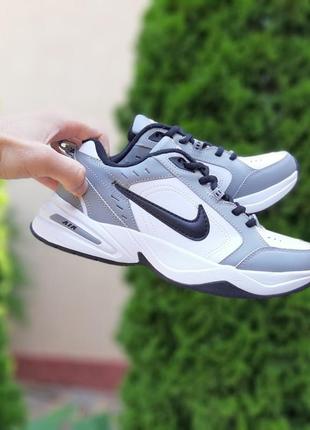 Nike air monarch білі з сірим кросівки чоловічі шкіряні термо на флісі найк монарх осінні ботінки низькі теплі сапоги