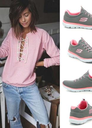 Потрясающие текстильные кроссовки американского бренда skechers summits gray/pink5 фото