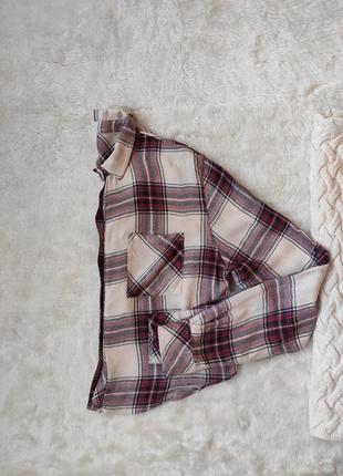 Бежевая бордовая натуральная короткая рубашка в клетку кроп топ с пуговицами укороченная mexx9 фото