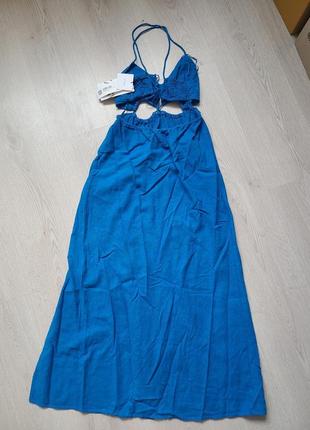 Платье сарафан синее открытая талия с разрезом zara xs s m 3512/9398 фото
