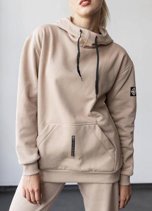 Худи на флисе бежевый