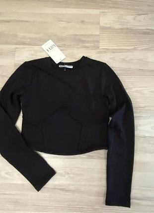 Кроп топ, кофточка, лодочка черная м маломерит как zara
