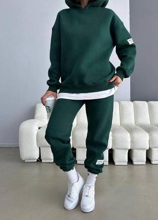 Женский теплый флисовый спортивный костюм темно зеленый осенний зимний6 фото