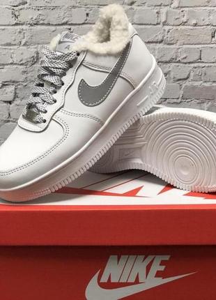 Зимние мужские кроссовки nike air force 1 winter white (мех) 41-427 фото