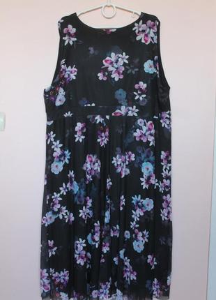 Яркое цветочное эластичное батальное платье, Цветочное платье батал 60-62 г.4 фото