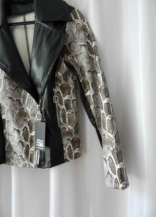 ✅ куртка косуха фактурна стрейч еко шкіра під змію зміїний принт пітон та хижий принт леопард куртка3 фото