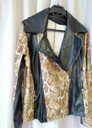 ✅ куртка косуха фактурна стрейч еко шкіра під змію зміїний принт пітон та хижий принт леопард куртка6 фото