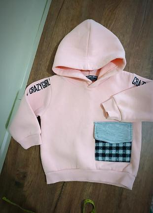 Очень теплая и качественная кофта, толстовка с капишоном на девочку 1-2 года