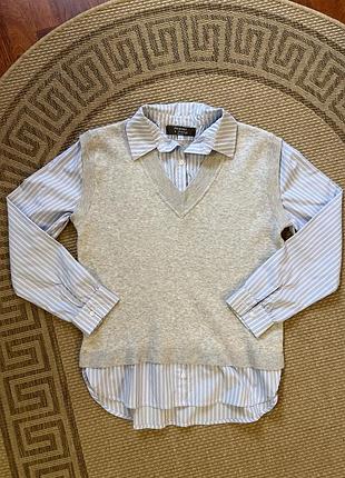 Жилетка вязаная с рубашкой жилет