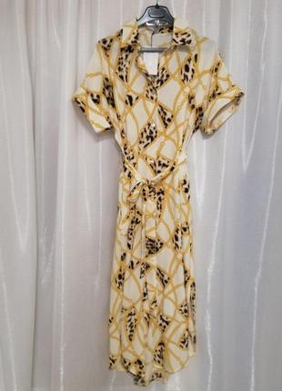✅ сукня-сорочка халат принт леопард ланцюгами під відомий бренд versace сукня повністю на ґудзиках щ