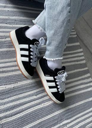 Adidas campus 00s black чорне хутро9 фото