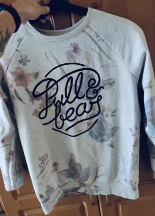 Свитшот серый pull&bear на флисе