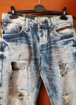Мужские рваные вареные джинсы на болтах с потертостями amica2 фото