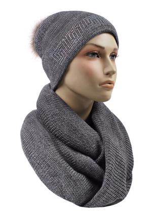 В'язаний комплект зимова тепла шапка та шарф снуд хомут жіночий к8