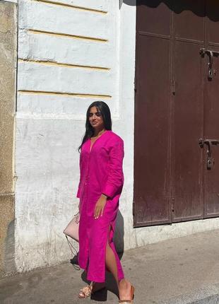 Платье сарафан туника лен малиновая с разрезом zara xs s m 4786/9823 фото