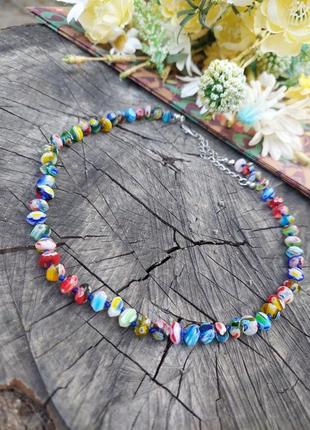 Ожерелье- чокер millefiori из стеклянных бусин, муранское ожерелье6 фото