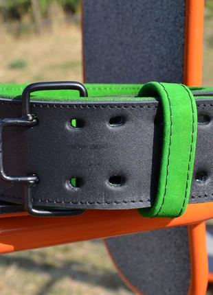 Пояс для важкої атлетики madmax mfb-302 quick release belt  шкіряний black/green m4 фото